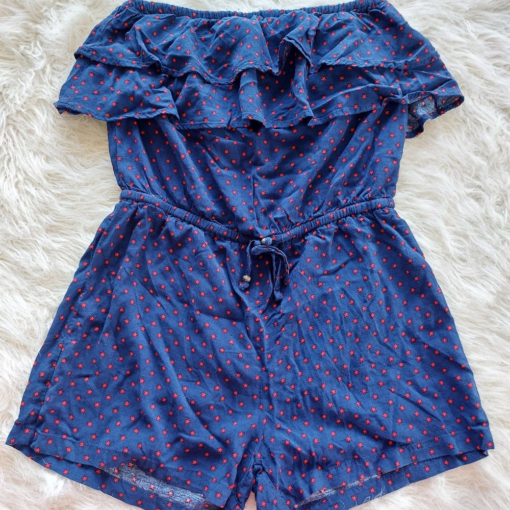 Aeropostale Women's Blue / Red Star Pattern Strapless Jumper Shorts Size S